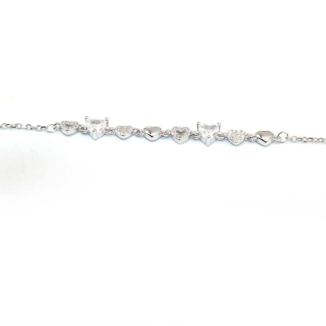 Heart CZ Bracelet, 925 Sterling Silver Adjustable Love Jewelry