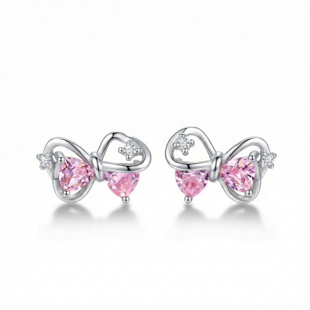 Elegant Light Pink Bow Stud Earrings