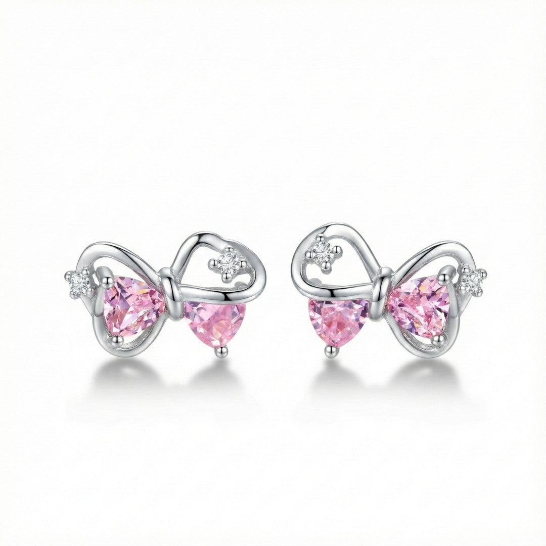 Elegant Light Pink Bow Stud Earrings
