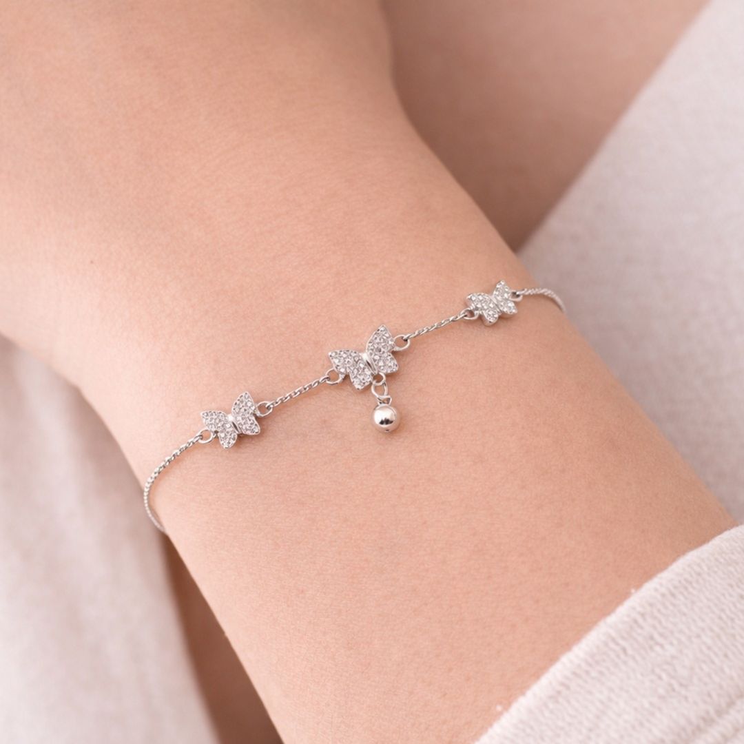 Butterfly CZ 925 Sterling Silver Bracelet, Dainty Charm Jewelry