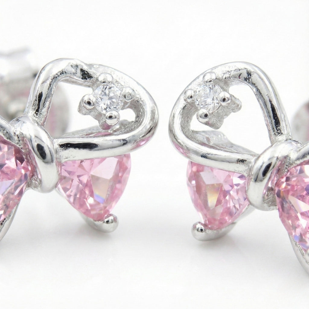 Elegant Light Pink Bow Stud Earrings
