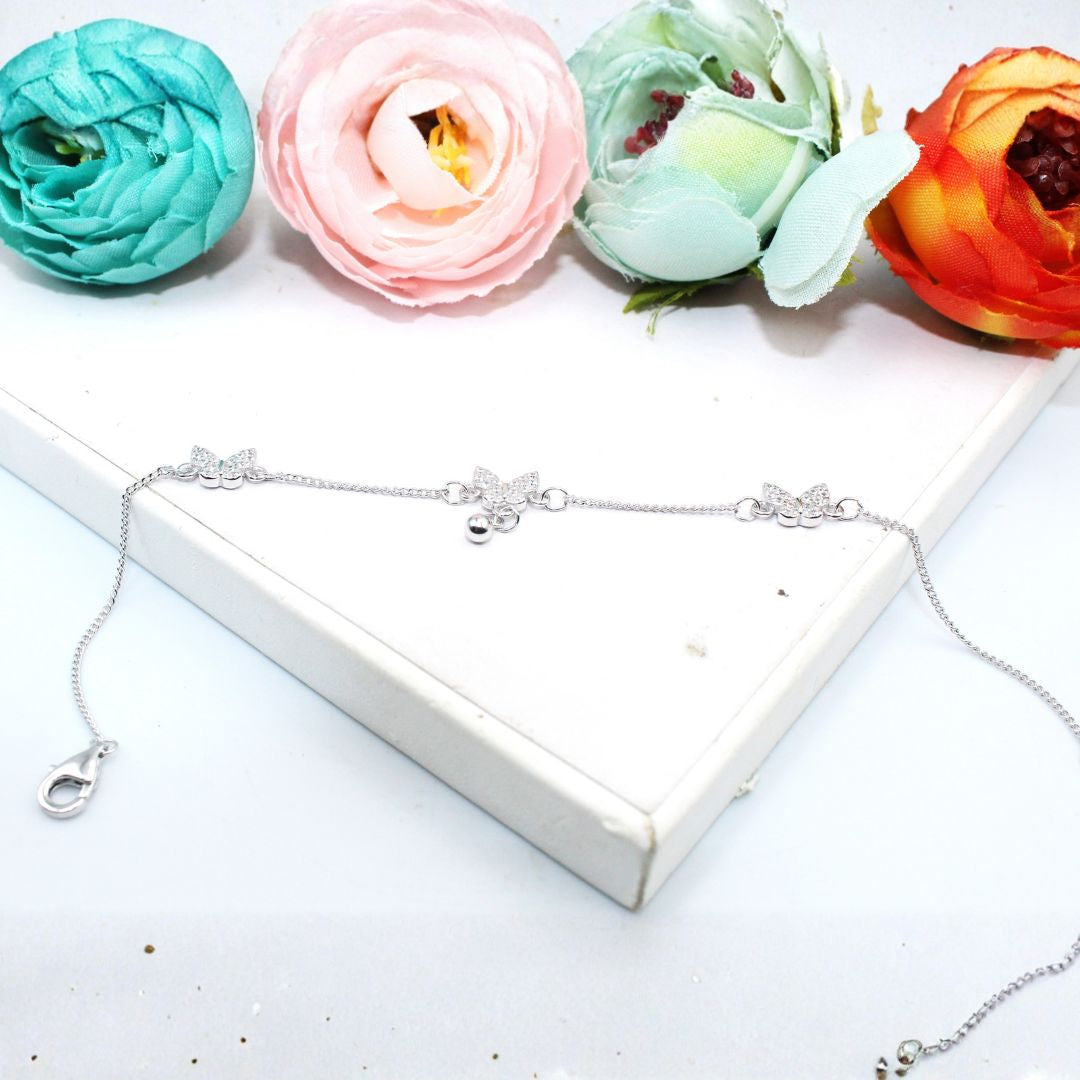 Butterfly CZ 925 Sterling Silver Bracelet, Dainty Charm Jewelry