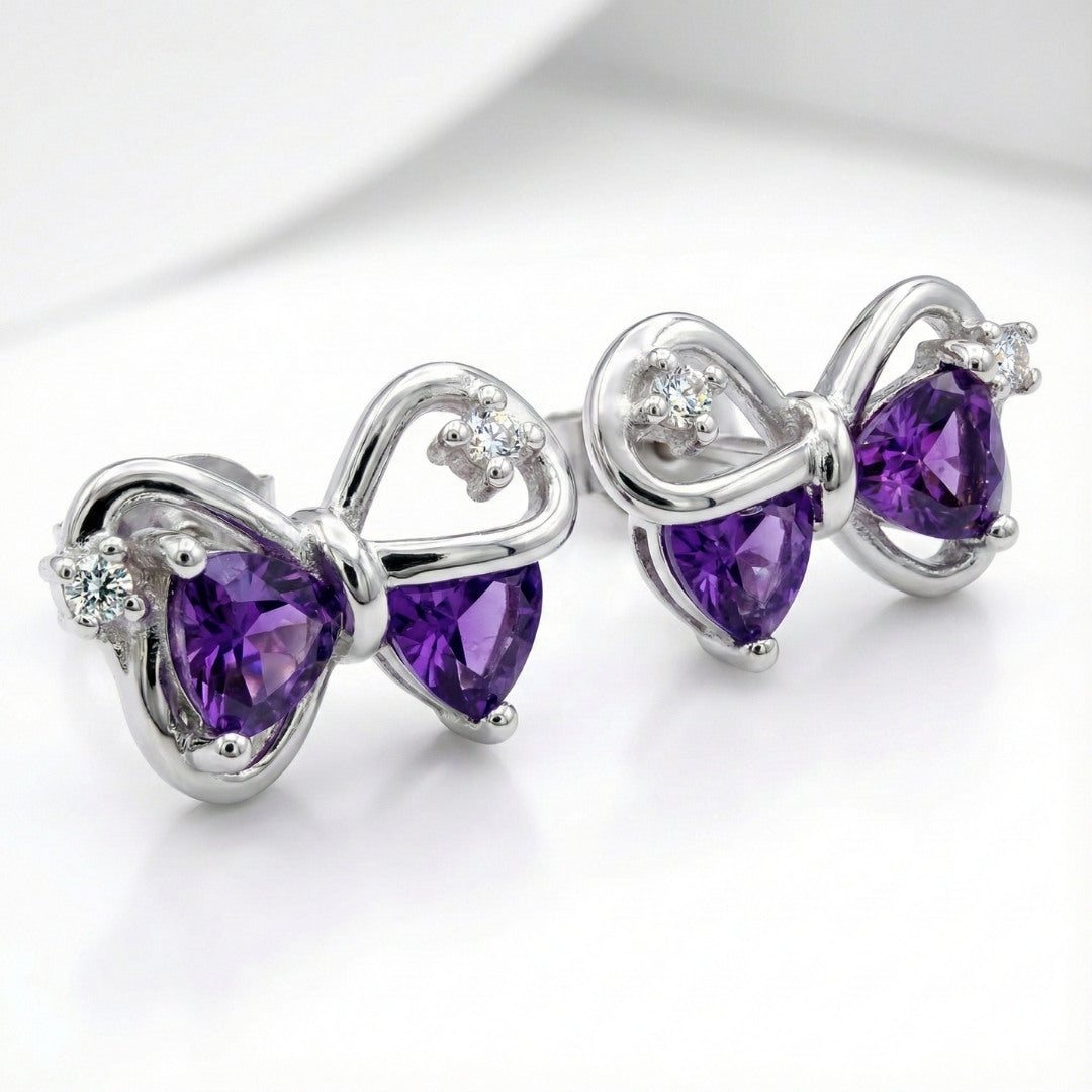 Elegant Purple Bow Stud Earrings