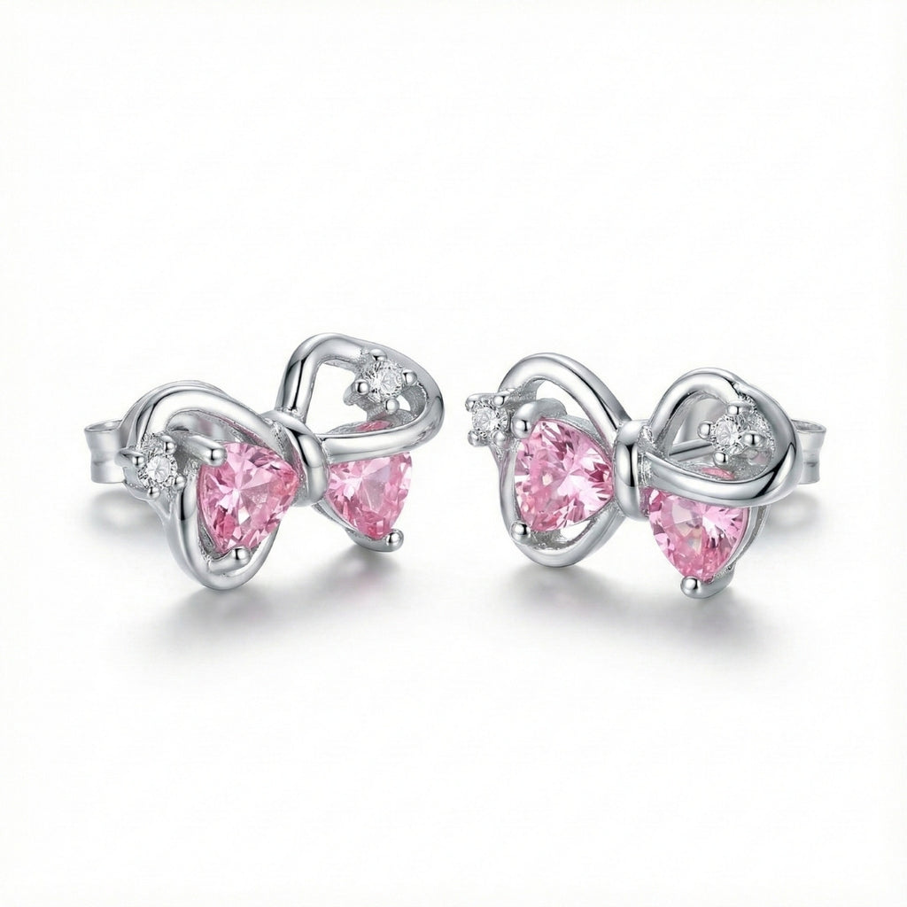 Elegant Light Pink Bow Stud Earrings