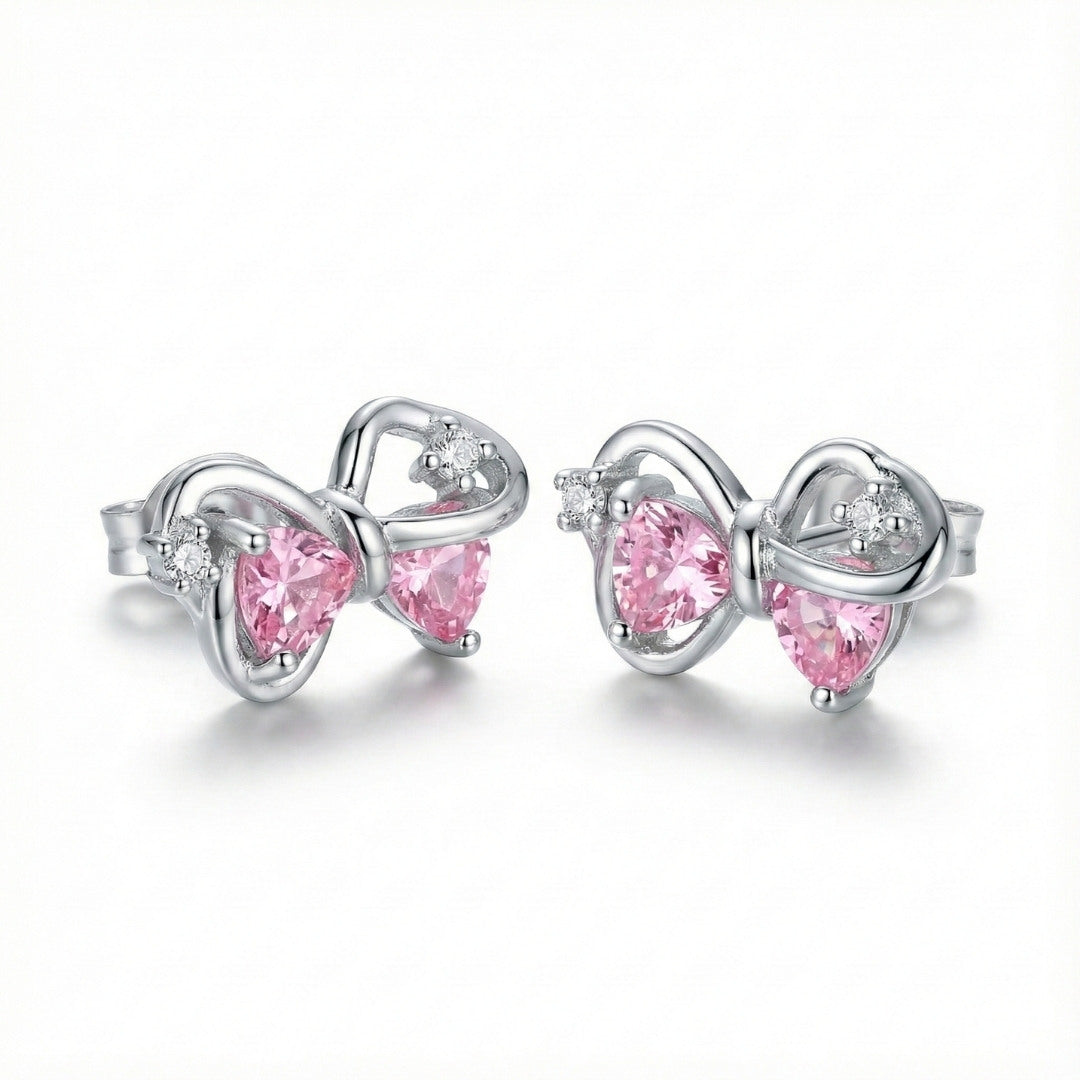 Elegant Light Pink Bow Stud Earrings