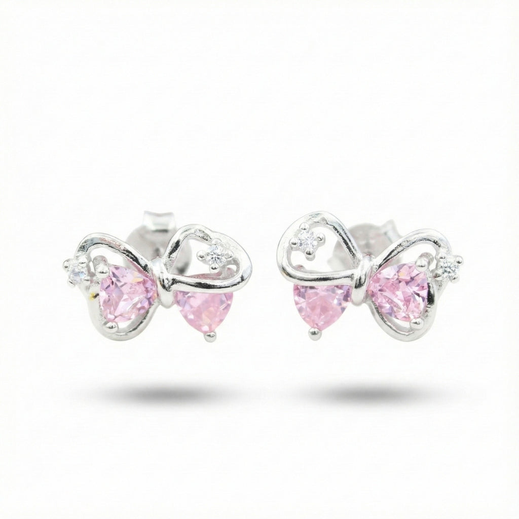 Elegant Light Pink Bow Stud Earrings