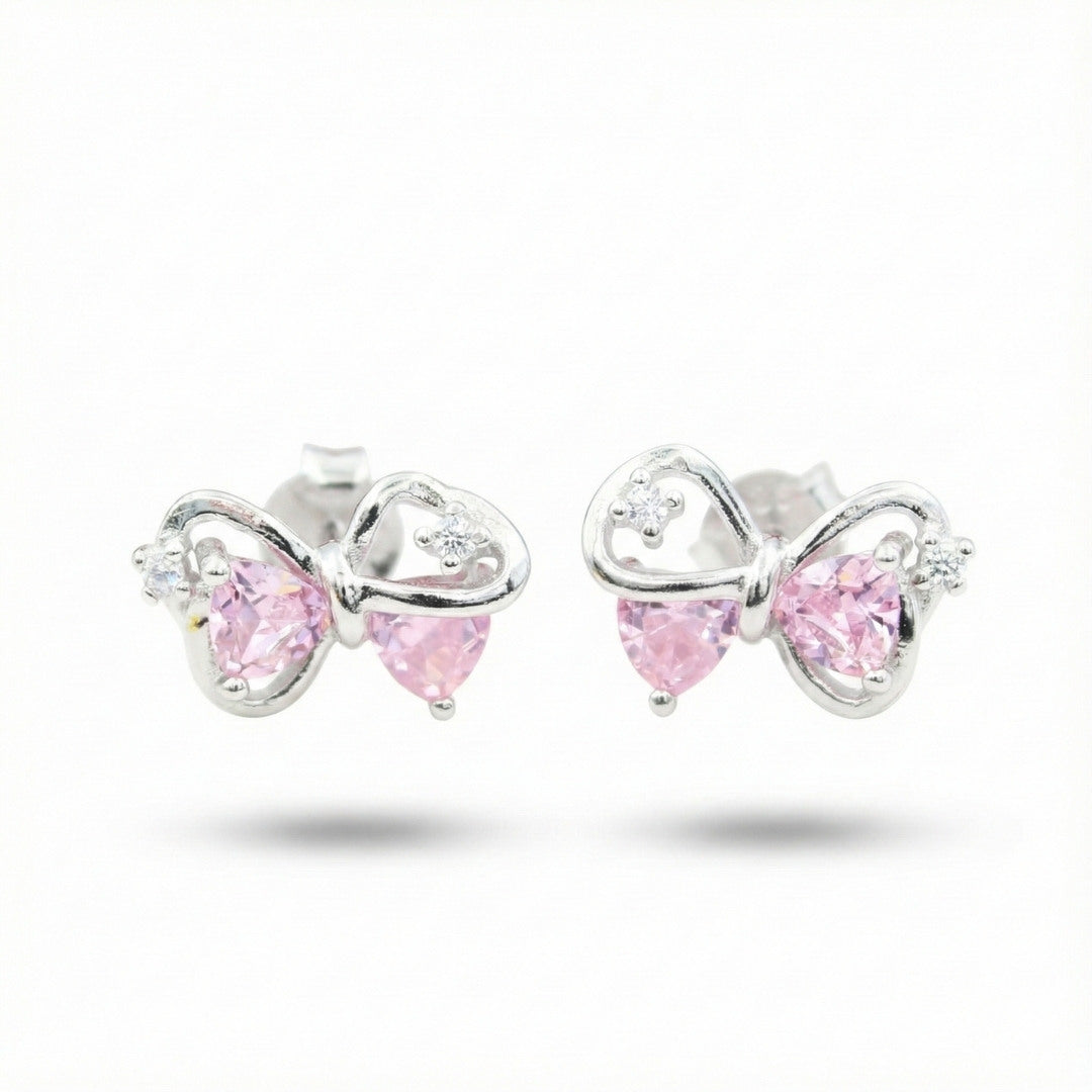Elegant Light Pink Bow Stud Earrings