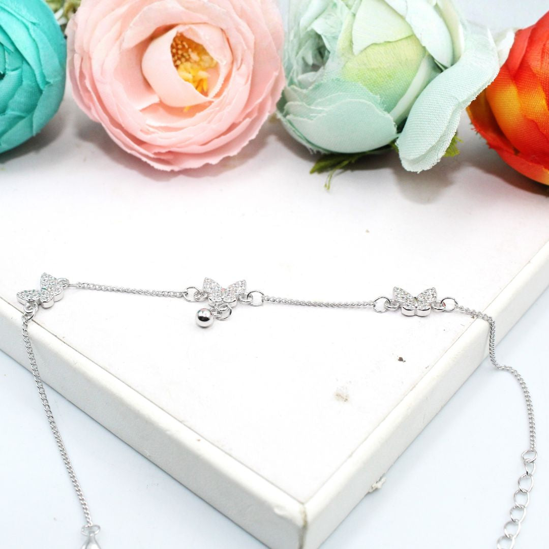 Butterfly CZ 925 Sterling Silver Bracelet, Dainty Charm Jewelry