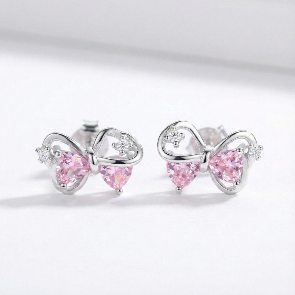 Elegant Light Pink Bow Stud Earrings