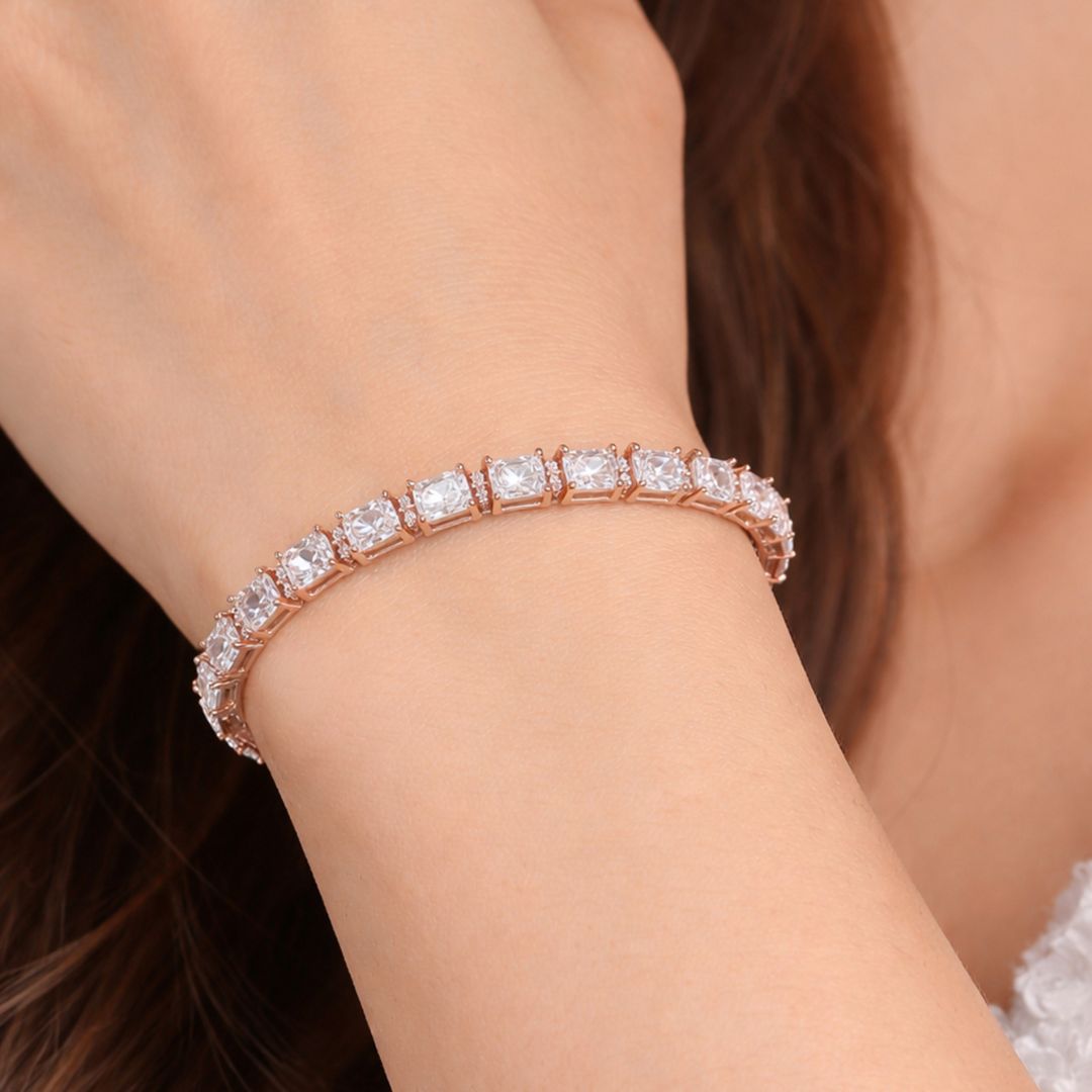 Rose Gold CZ Tennis Bracelet, 925 Sterling Silver, Bridesmaid Jewelry
