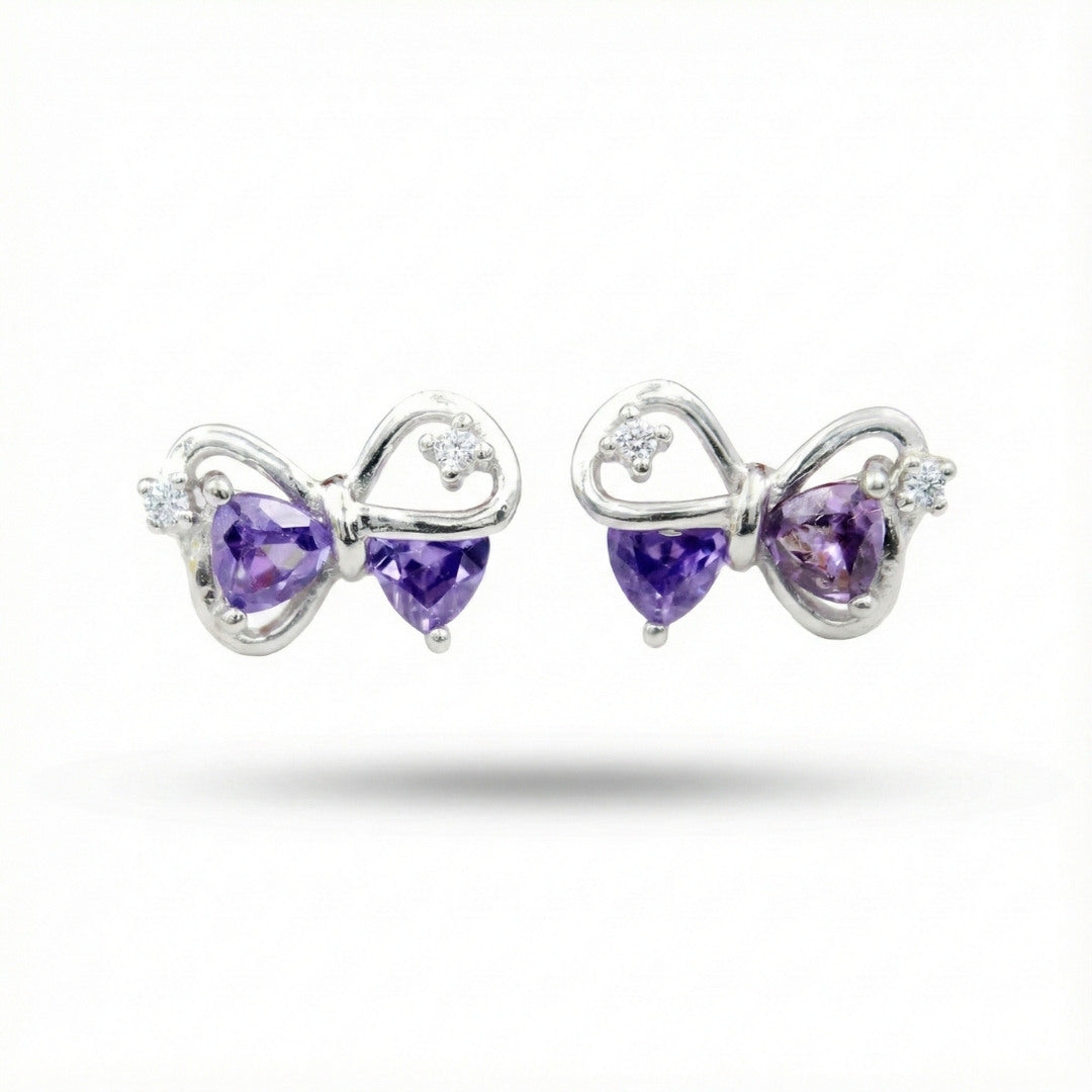 Elegant Purple Bow Stud Earrings
