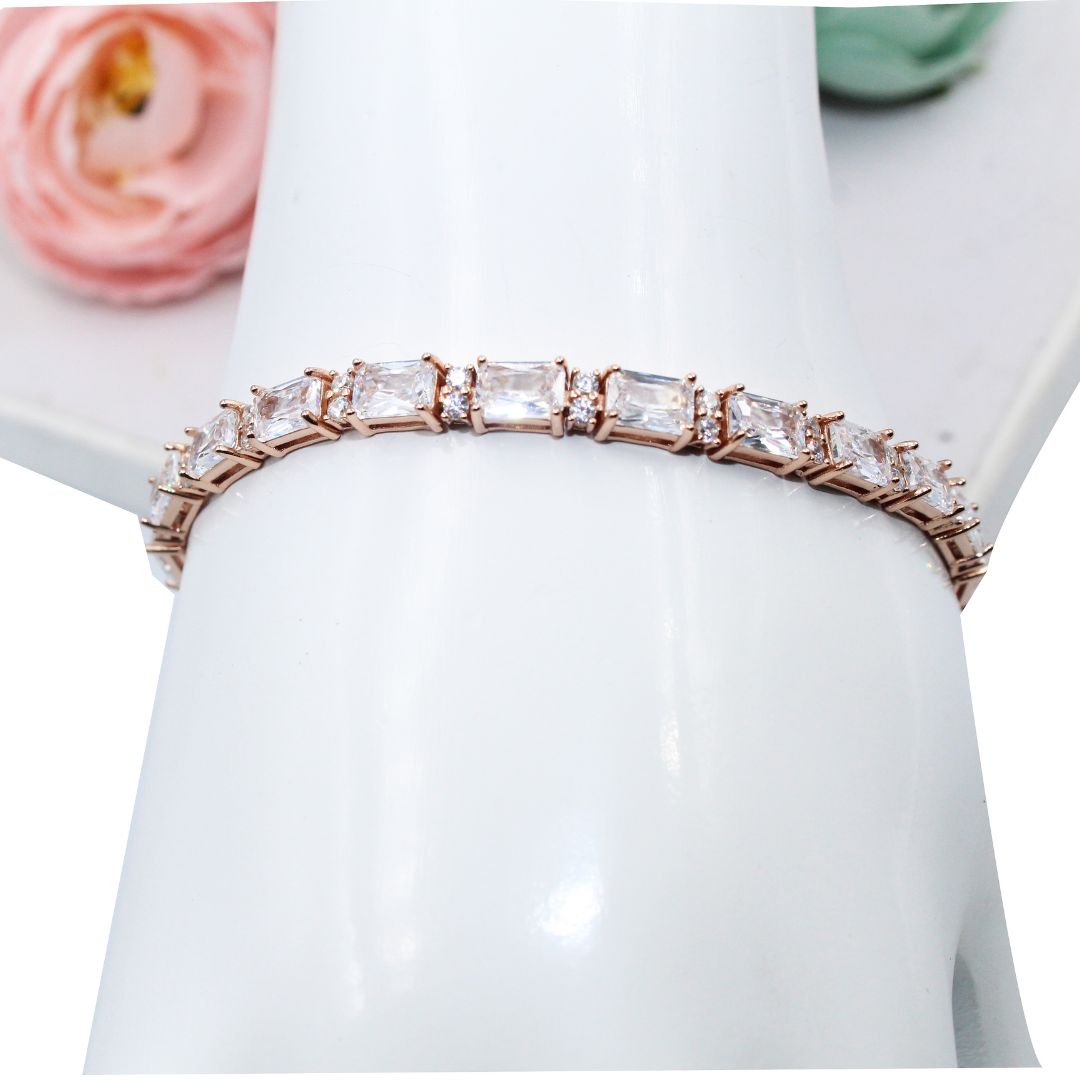 Rose Gold CZ Tennis Bracelet, 925 Sterling Silver, Bridesmaid Jewelry
