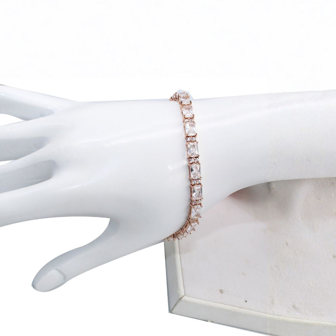 Rose Gold CZ Tennis Bracelet, 925 Sterling Silver, Bridesmaid Jewelry