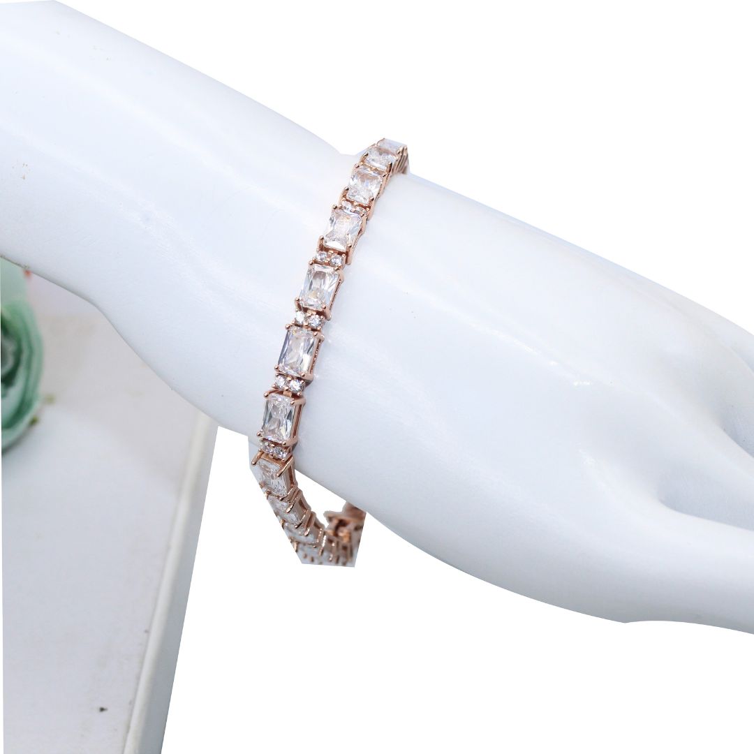 Rose Gold CZ Tennis Bracelet, 925 Sterling Silver, Bridesmaid Jewelry