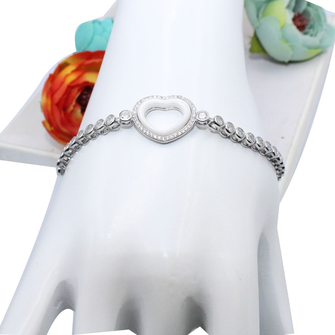 Heart CZ Bracelet, 925 Sterling Silver Tennis Bracelet