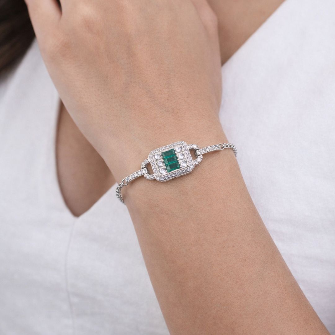 Emerald Gemstone 925 Sterling Silver Adjustable Bracelet