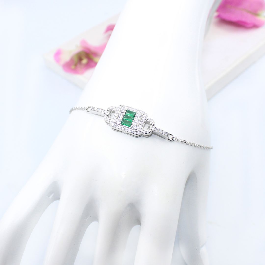 Emerald Gemstone 925 Sterling Silver Adjustable Bracelet