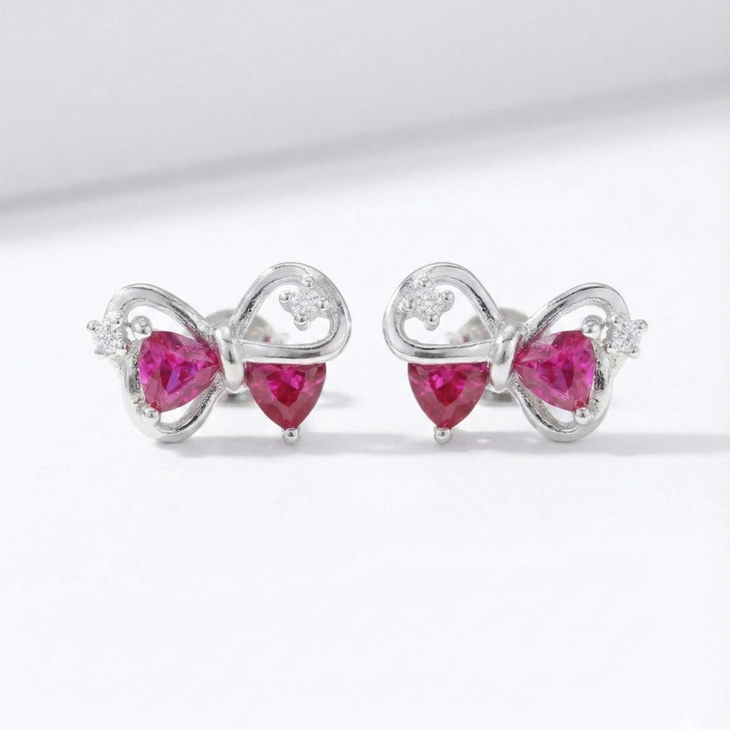 Elegant Pink Bow Stud Earrings