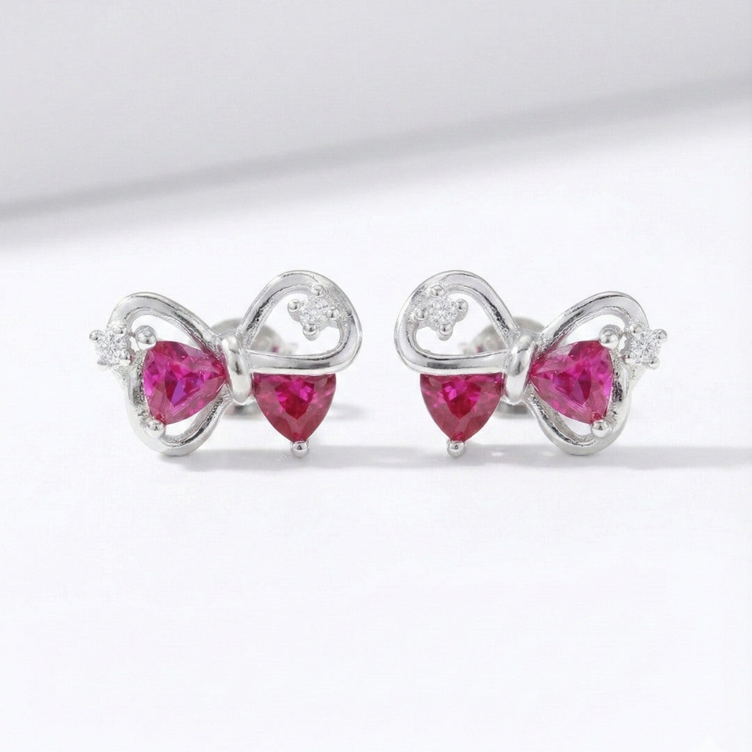 Elegant Pink Bow Stud Earrings