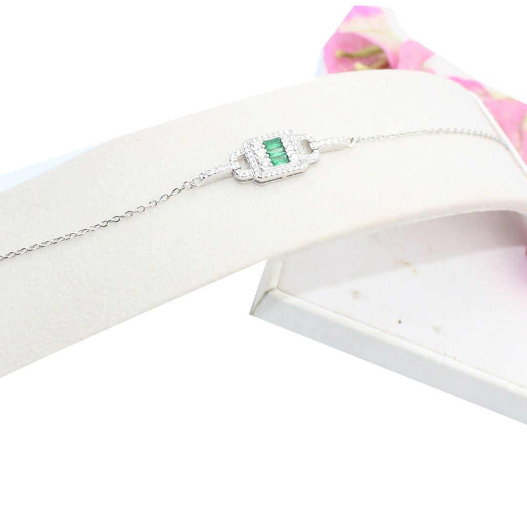 Emerald Gemstone 925 Sterling Silver Adjustable Bracelet