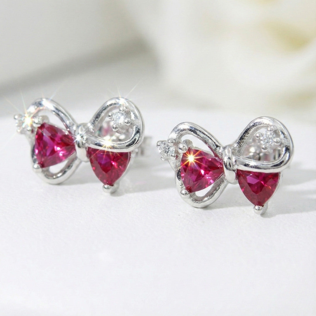 Elegant Pink Bow Stud Earrings