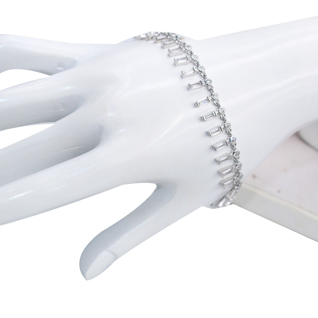 Baguette CZ Dangle Bracelet, 925 Sterling Silver Adjustable Crystal Chain