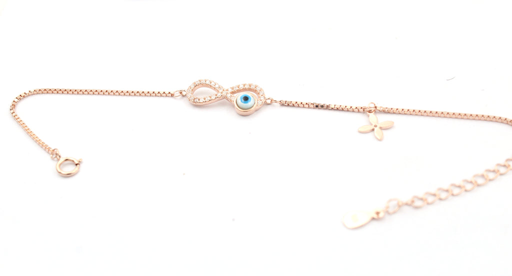 Infinity Evil Eye 925 Sterling Silver Bracelet, Rose Gold Plated