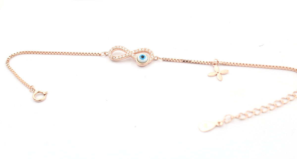 Infinity Evil Eye 925 Sterling Silver Bracelet, Rose Gold Plated