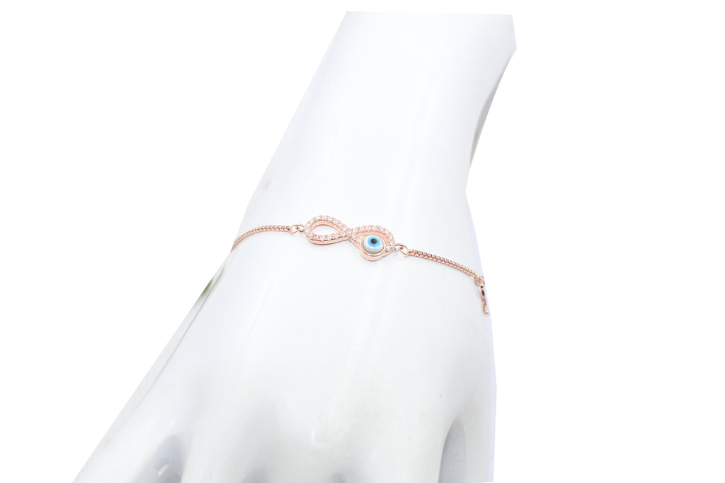 Infinity Evil Eye 925 Sterling Silver Bracelet, Rose Gold Plated