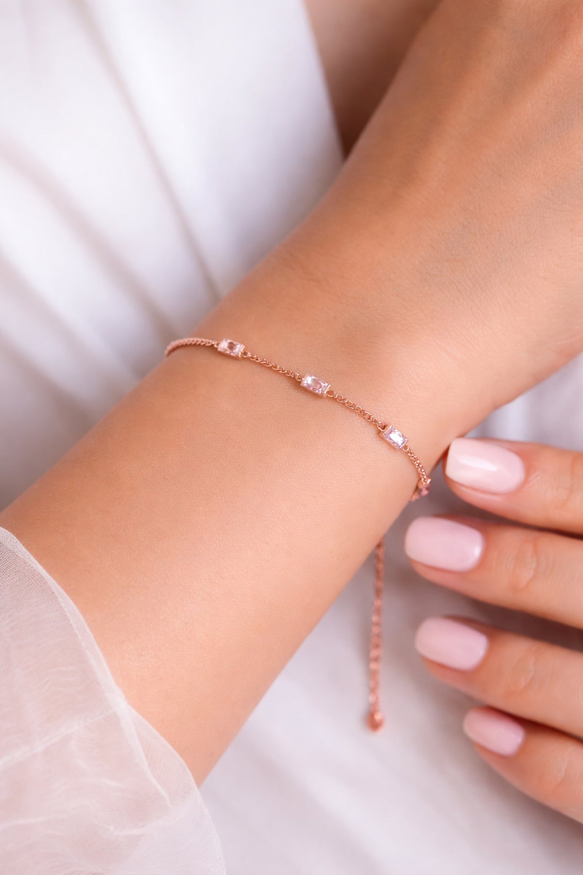 Rose Gold Baguette Cubic Zirconia 925 Sterling Silver Bracelet