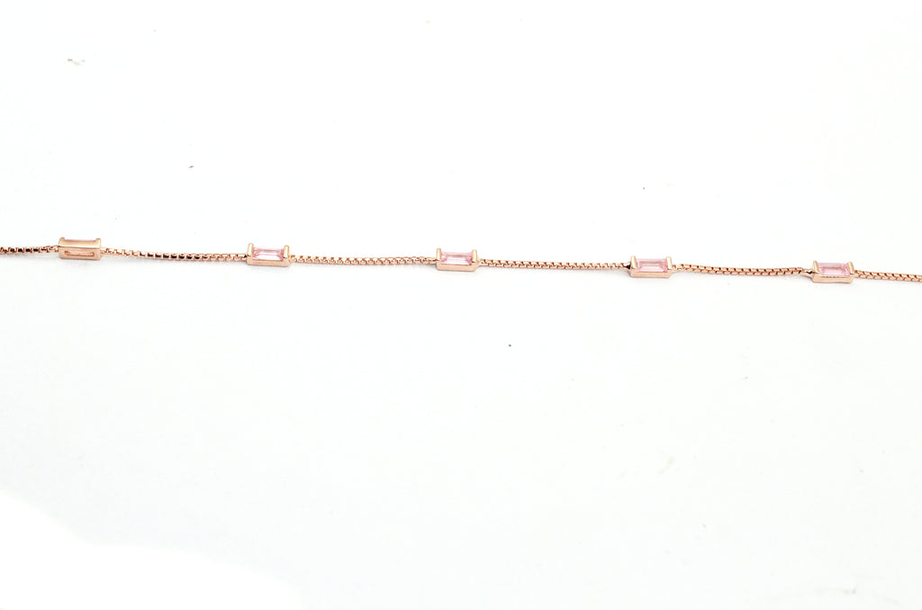 Rose Gold Baguette Cubic Zirconia 925 Sterling Silver Bracelet