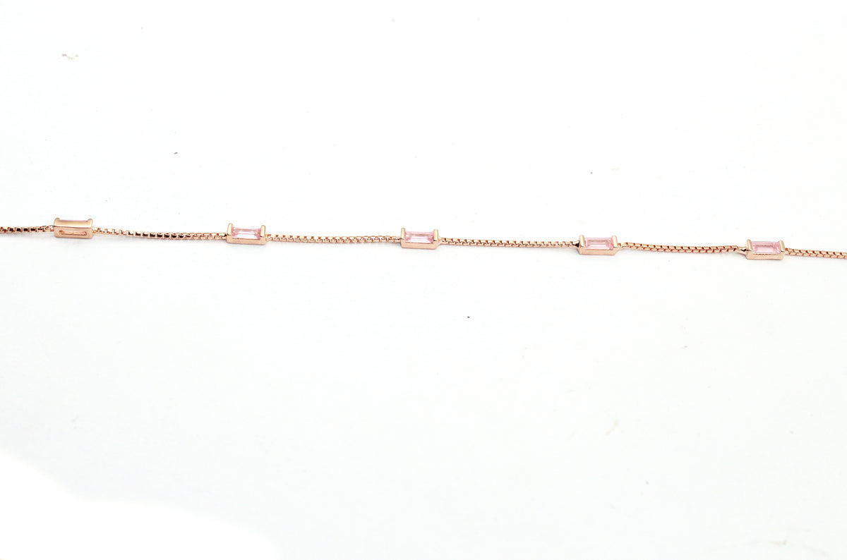 Rose Gold Baguette Cubic Zirconia 925 Sterling Silver Bracelet