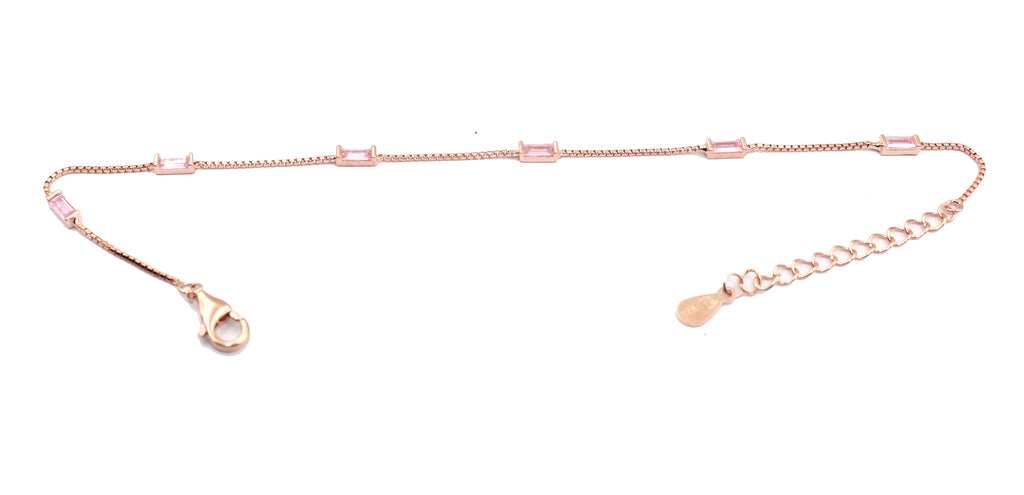 Rose Gold Baguette Cubic Zirconia 925 Sterling Silver Bracelet