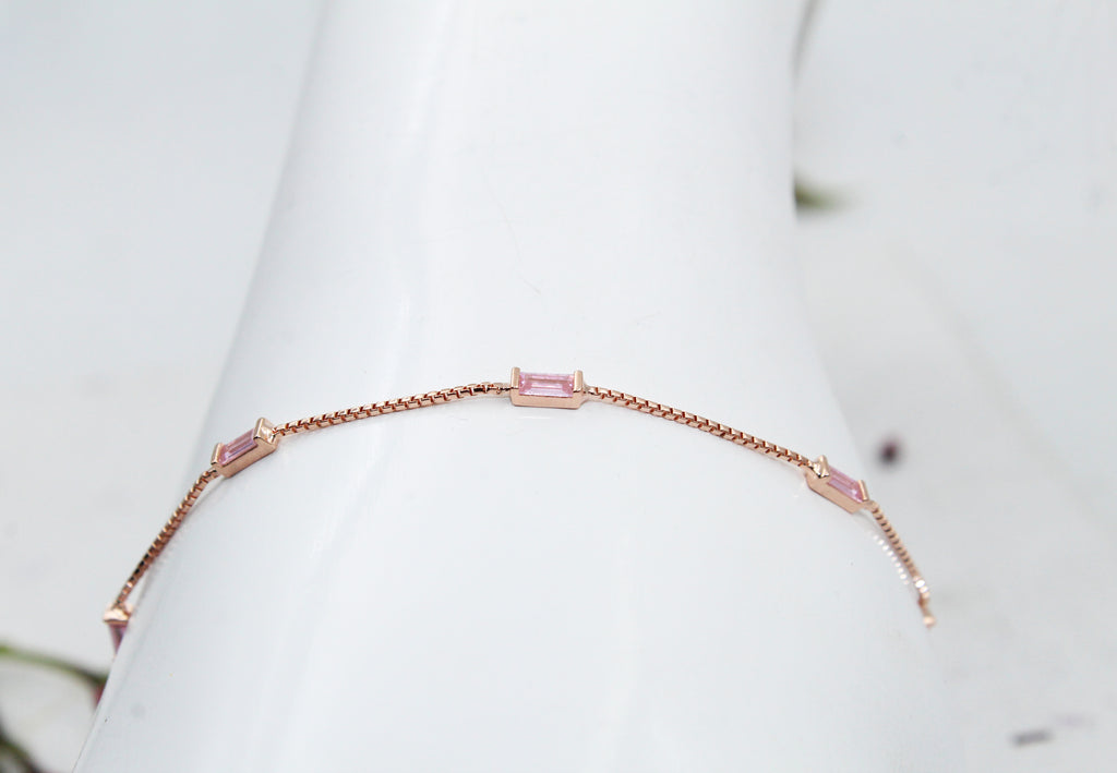 Rose Gold Baguette Cubic Zirconia 925 Sterling Silver Bracelet