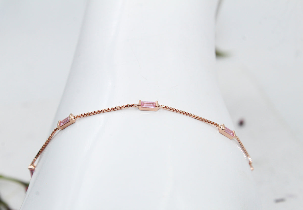 Rose Gold Baguette Cubic Zirconia 925 Sterling Silver Bracelet