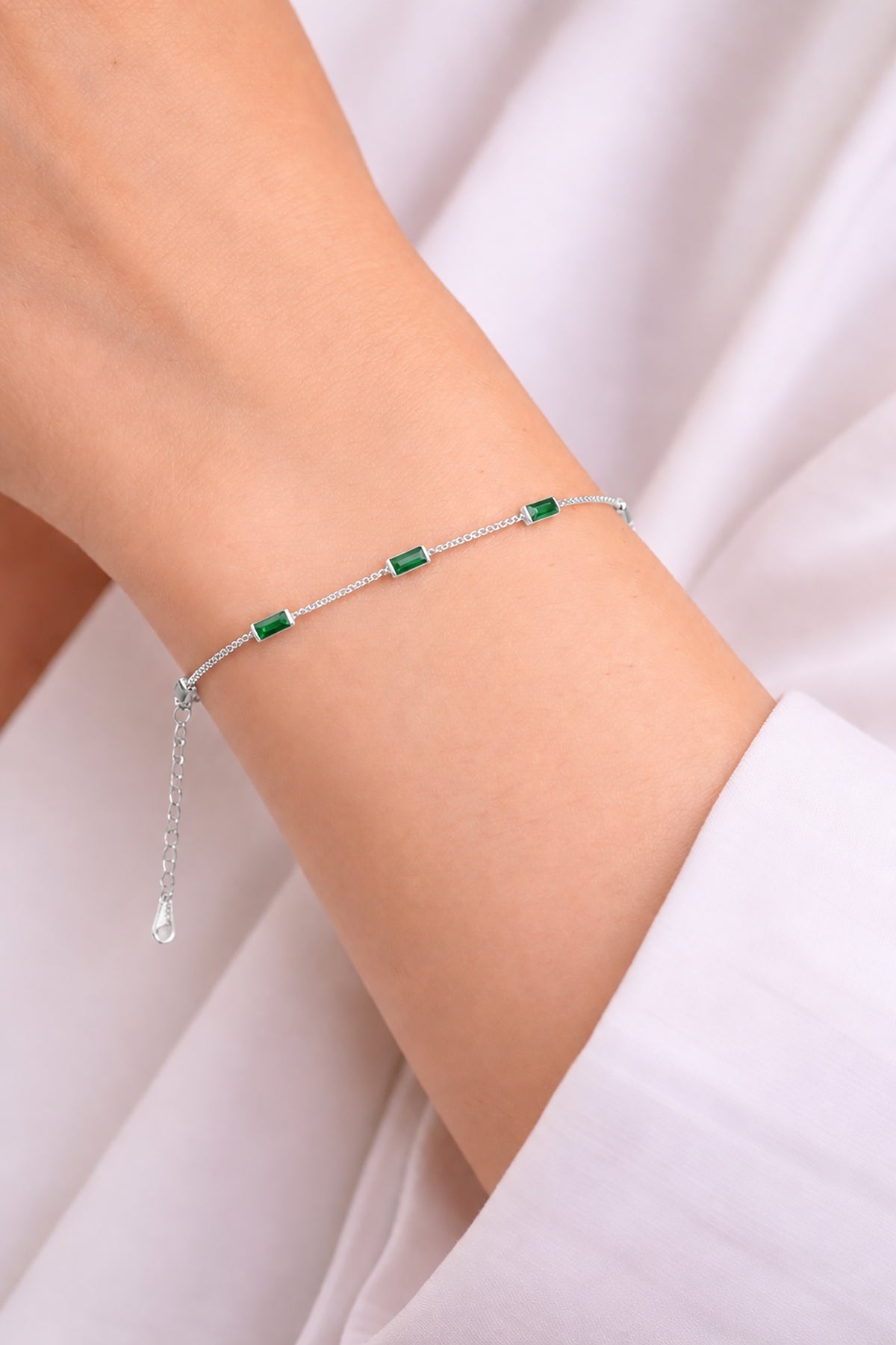 Baguette Cubic Zirconia 925 Sterling Silver Bracelet, Minimalist Dainty Chain For Women
