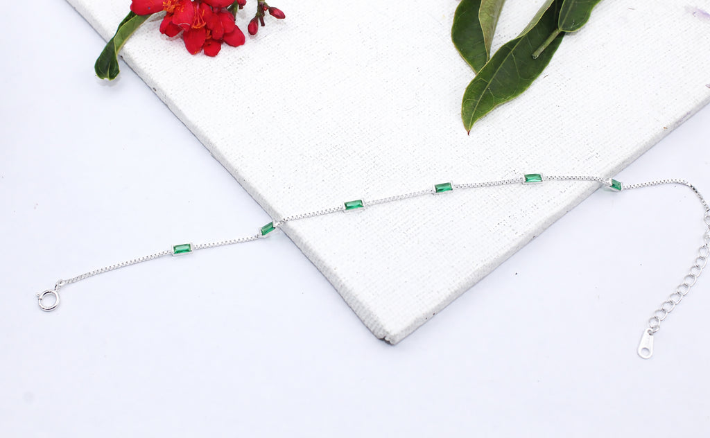 Baguette Cubic Zirconia 925 Sterling Silver Bracelet, Minimalist Dainty Chain For Women