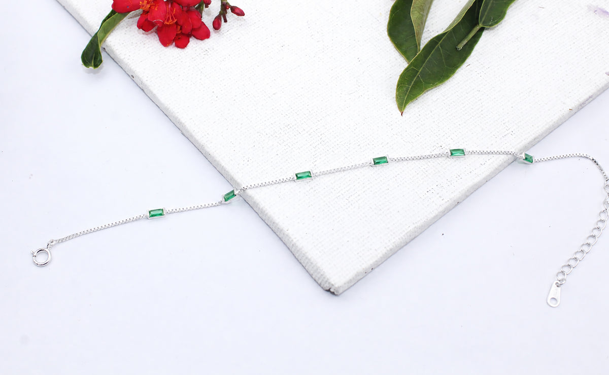 Baguette Cubic Zirconia 925 Sterling Silver Bracelet, Minimalist Dainty Chain For Women