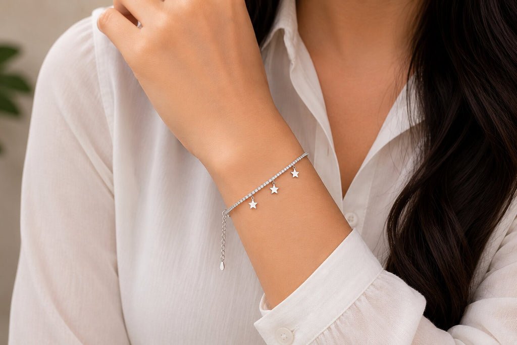 Sterling Silver Star Charm Bracelet, Dainty Minimalist Celestial Jewelry