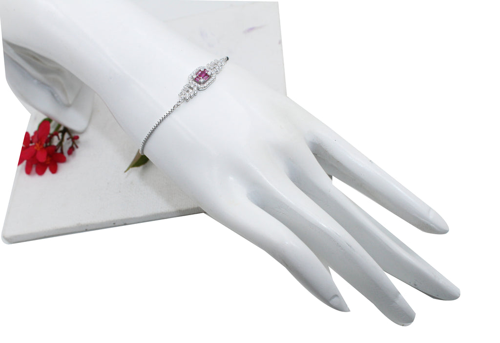Mangalsutra 925 Sterling Silver Bracelet, Ruby CZ Halo, Adjustable Dainty Bridal Jewelry