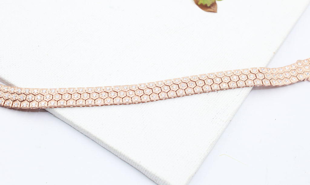 Men's Rose Gold Sterling Silver Geometric Link Bracelet, Minimalist Luxury Jewelry