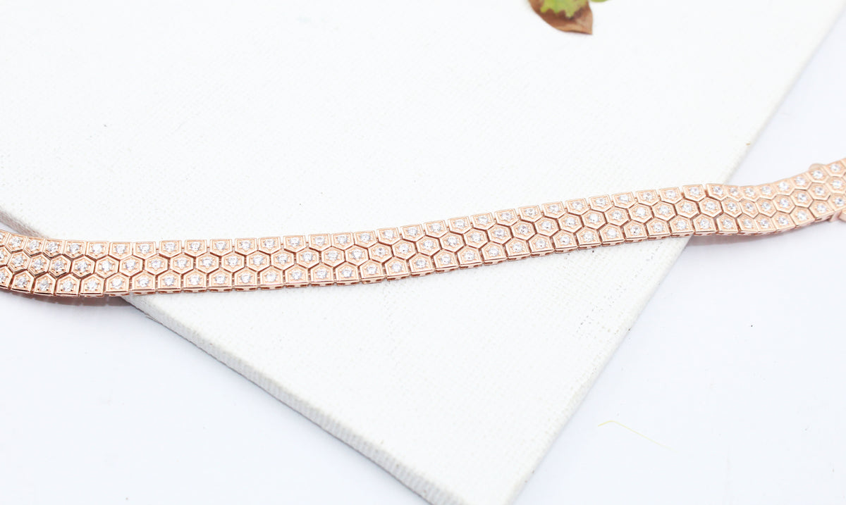 Men's Rose Gold Sterling Silver Geometric Link Bracelet, Minimalist Luxury Jewelry