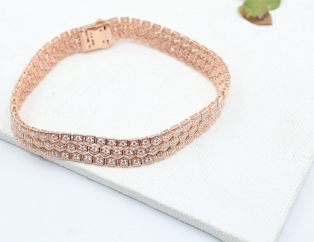 Men's Rose Gold Sterling Silver Geometric Link Bracelet, Minimalist Luxury Jewelry