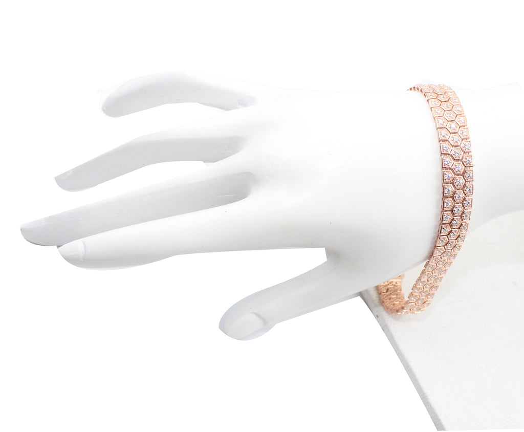 Men's Rose Gold Sterling Silver Geometric Link Bracelet, Minimalist Luxury Jewelry