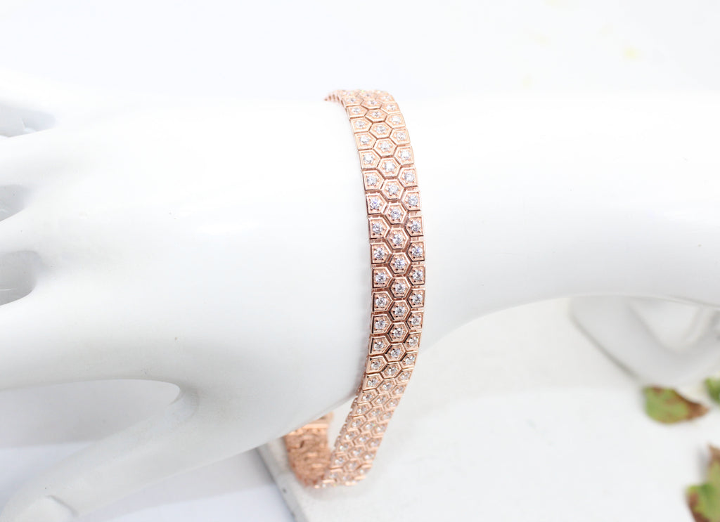 Men's Rose Gold Sterling Silver Geometric Link Bracelet, Minimalist Luxury Jewelry