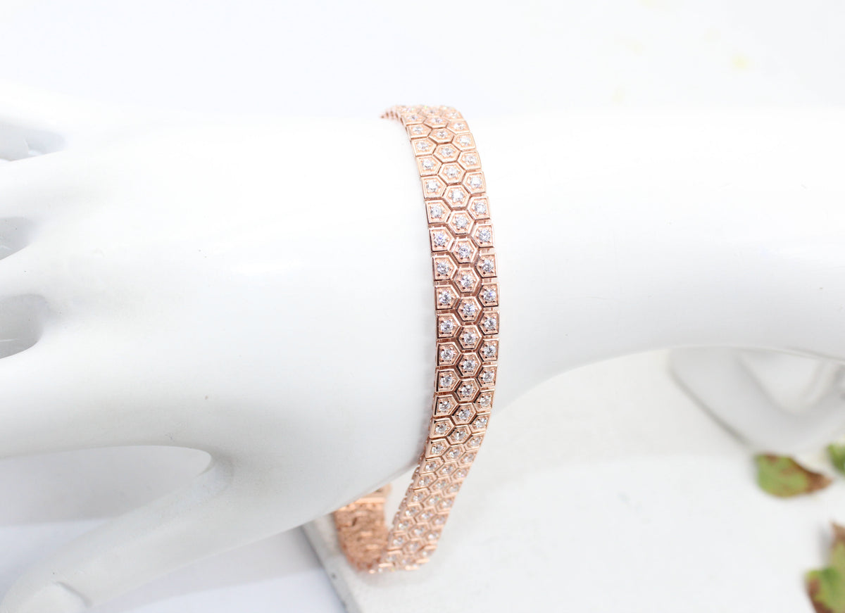 Men's Rose Gold Sterling Silver Geometric Link Bracelet, Minimalist Luxury Jewelry