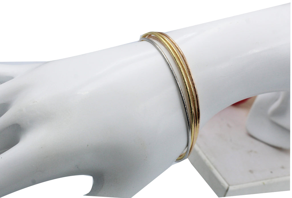 Tricolor Five Layered Bracelet, 925 Sterling Silver, Gold, Rose Gold Finish