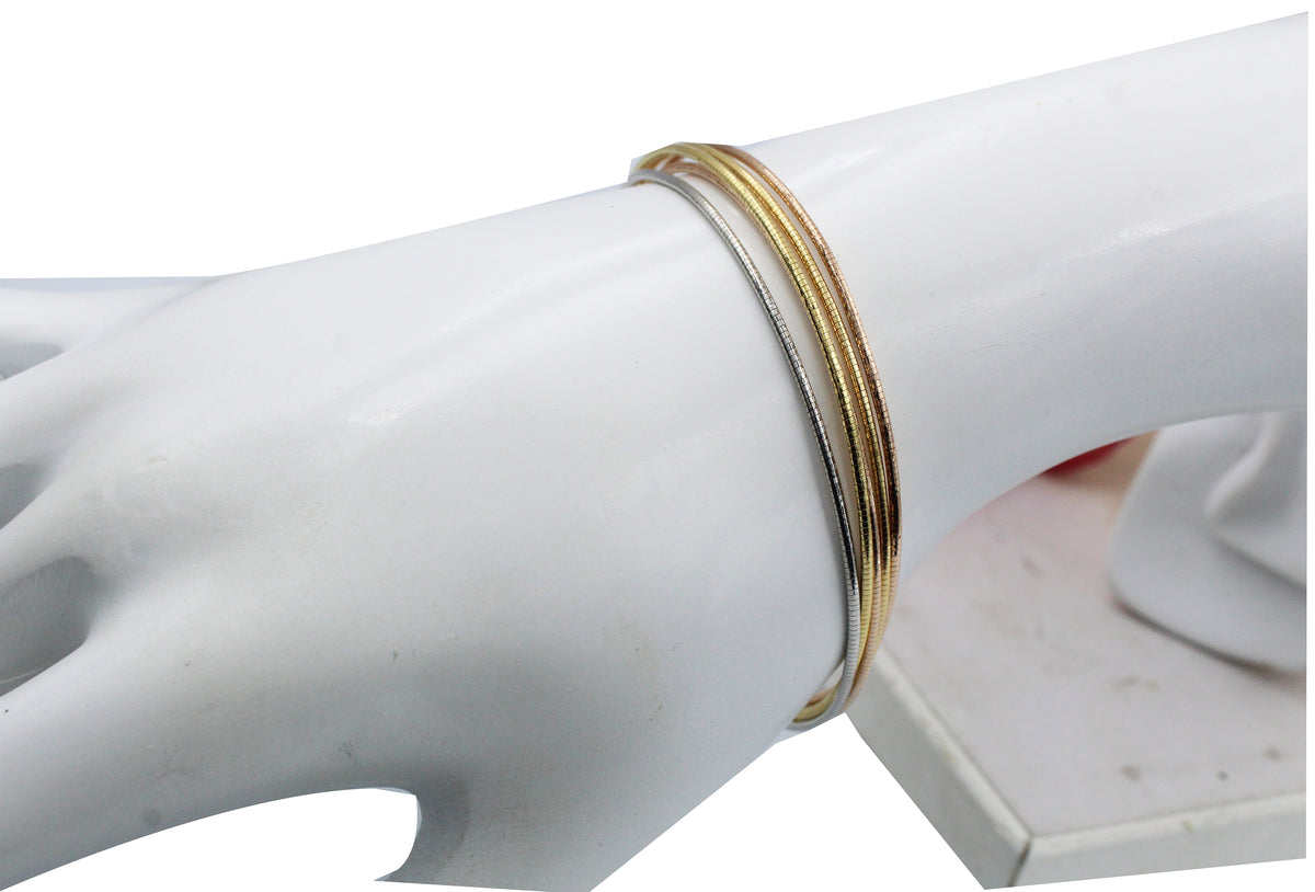 Tricolor Five Layered Bracelet, 925 Sterling Silver, Gold, Rose Gold Finish