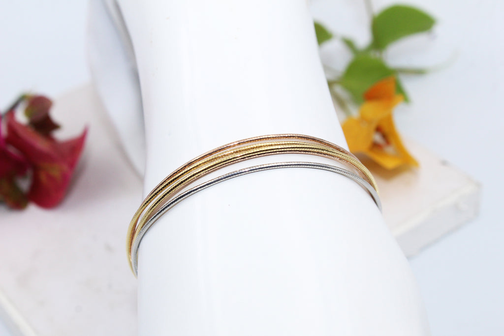 Tricolor Five Layered Bracelet, 925 Sterling Silver, Gold, Rose Gold Finish