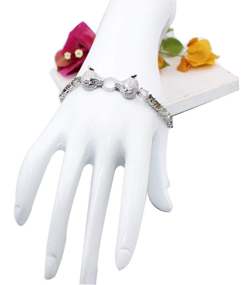 Panther Head Bracelet, Natural Tourmaline & Sterling Silver